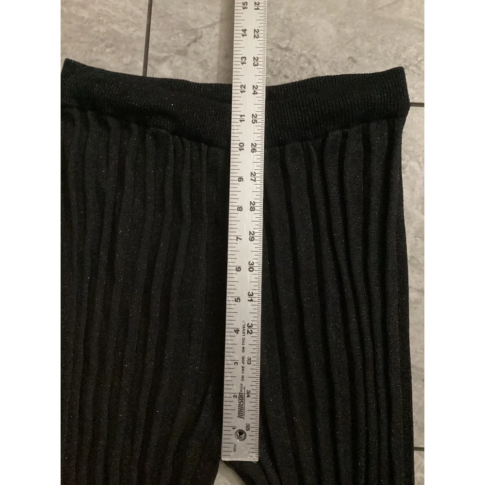 House of Harlow 1960 Black Metallic Ribbed Knit Flare Leg Pants Womens Size M